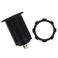 Black DC voltmeter and ammeter gauge with threaded body and separate mounting ring