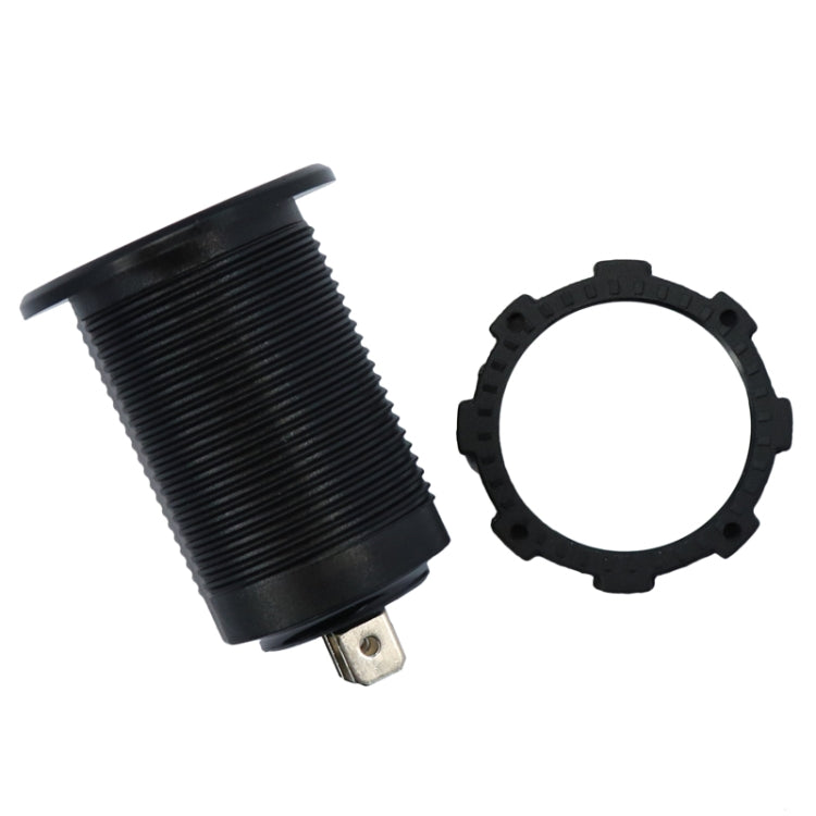 Black DC voltmeter and ammeter gauge with threaded body and separate mounting ring
