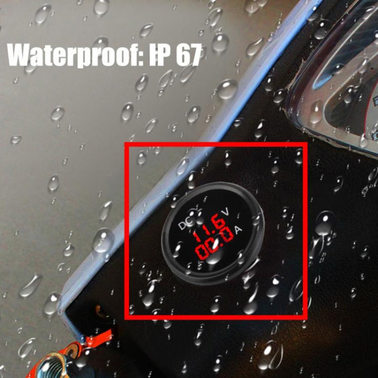 Waterproof DC voltmeter and ammeter gauge showing red LED V and A readouts