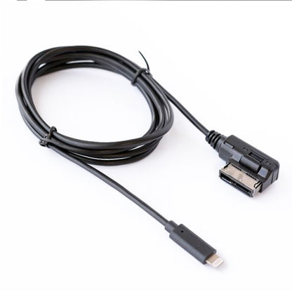Car audio interface cable with 8-pin connector and USB plug, black wiring harness