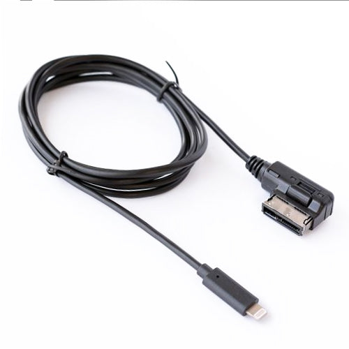 Black audio wiring harness cable with 8-pin interface plug and USB connector
