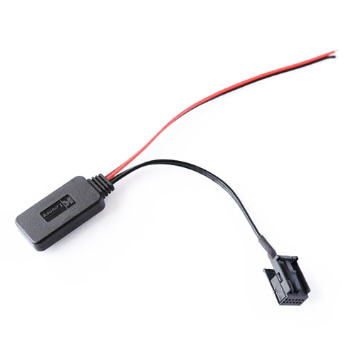 Car Bluetooth AUX audio adapter cable, black module with attached red and black lead wires