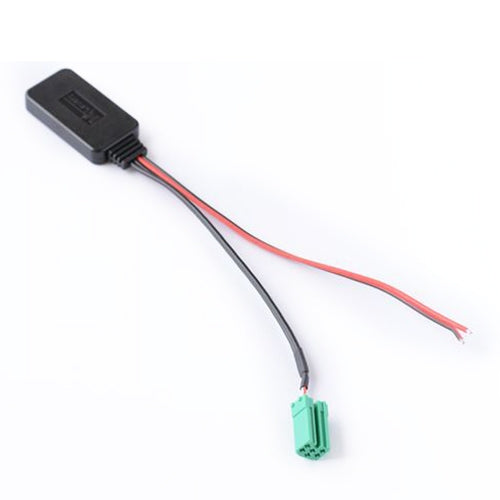 Car Bluetooth AUX audio adapter cable with black connector and green plug