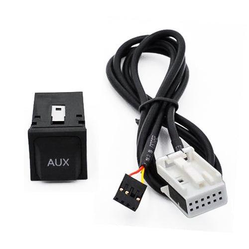 Car AUX adapter wiring harness with auxiliary switch module and sockets