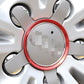 Red wheel hub decoration ring with chrome inner trim on alloy wheel