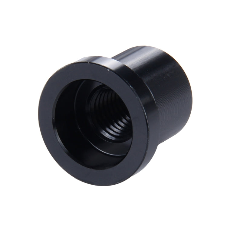 Black metal bump stop screw cap with open threaded center and sidewall
