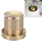 Gold metal bump stop screw cap with ridged top and chrome trim ring