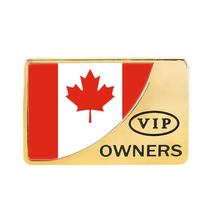 Gold Canada flag VIP owners metal sticker, rectangular with raised gold frame