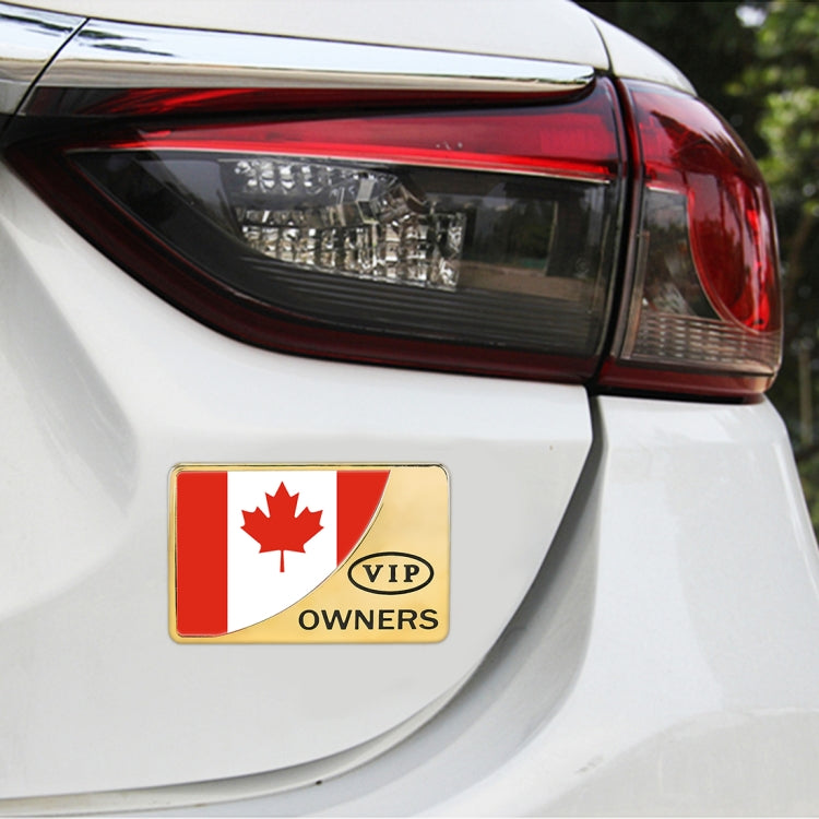 Canada flag VIP owners metal sticker on car rear panel, gold border