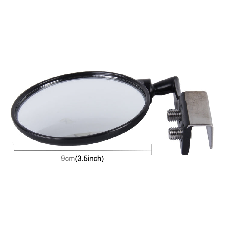 Black round observation mirror with 9cm lens size and bracket mount hardware