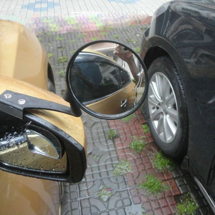 Black vehicle observation mirror mounted on fender with round convex lens