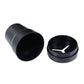 Cylindrical car trash bin with lid open, dark plastic interior visible