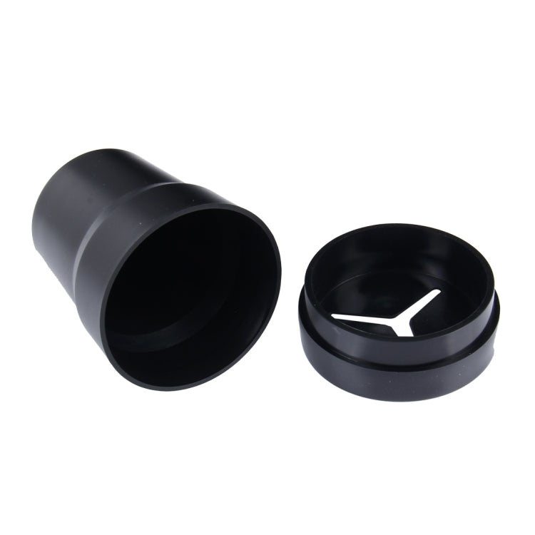 Cylindrical car trash bin with lid open, dark plastic interior visible
