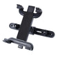 Black tablet headrest mount with curved arms and locking side brackets