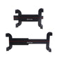 Black tablet headrest mount with adjustable arm supports and size guides