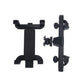 Black tablet headrest mount shown from side with hinge and clamp arms
