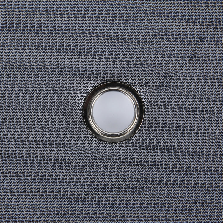Close-up of dark mesh shade fabric with metal-rim suction cup center