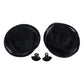 Two folded black car window shades with suction cups and mounting cords