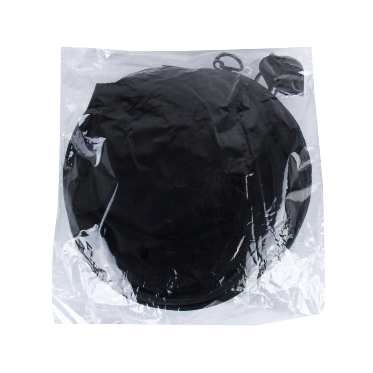Packaged set of two foldable car window shades, black fabric covers