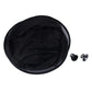 Foldable car window shade with suction-cup accessories beside the black mesh disc