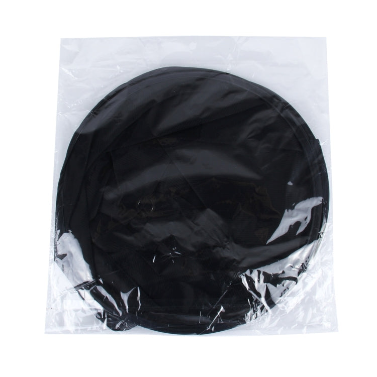 Black foldable car window shade packed in a clear plastic bag