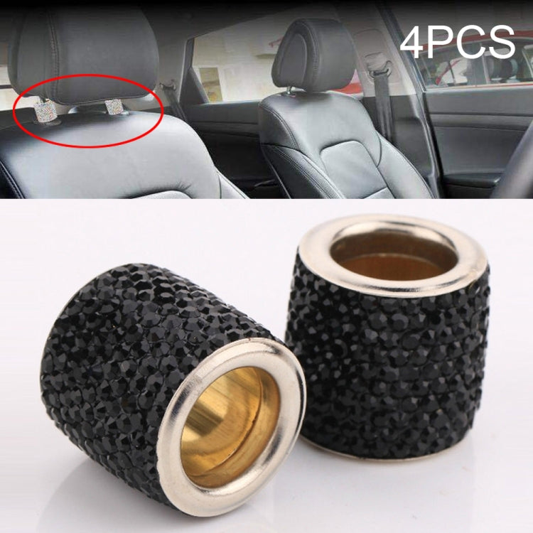 Car headrest crystal decoration, dark rhinestone cylinder pieces with gold inner rings