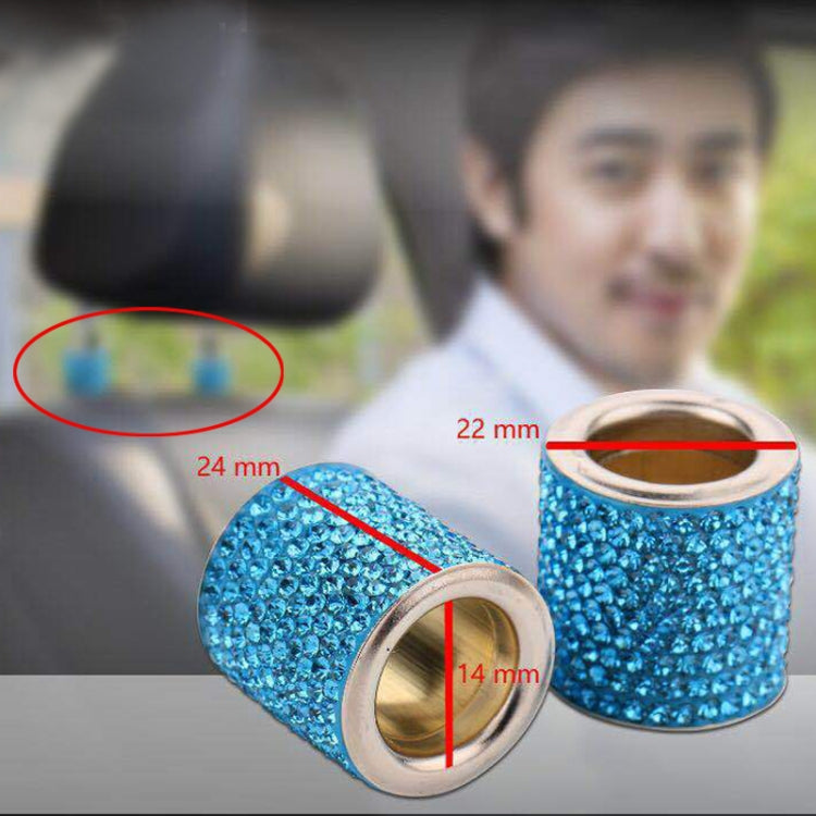 Blue rhinestone crystal cylinders with gold inner rings, shown with size markings