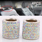 Rainbow iridescent rhinestone crystal cylinders with gold inner rings and silver rims