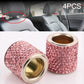 Set of pink rhinestone crystal cylinders with gold inner rings and silver rims