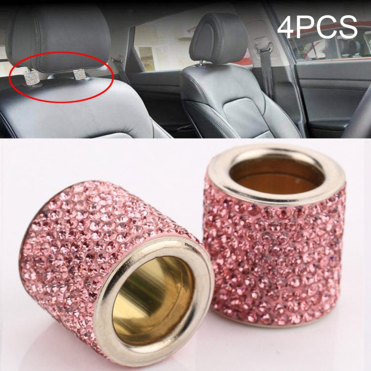 Set of pink rhinestone crystal cylinders with gold inner rings and silver rims