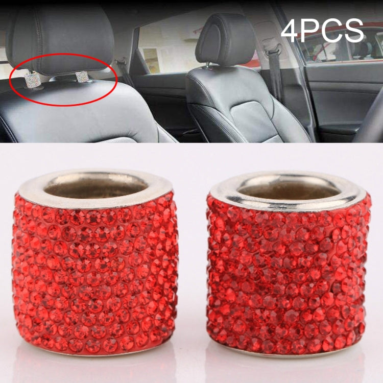 Set of red rhinestone crystal cylinders with gold inner rings and silver rims