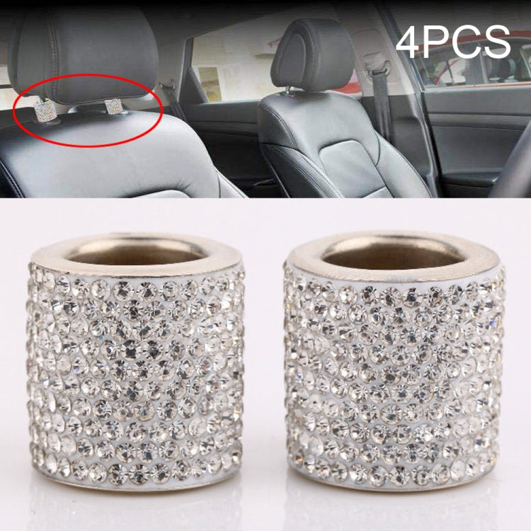 Car crystal headrest pillow ornament, silver rhinestone cylinder sleeves (2)
