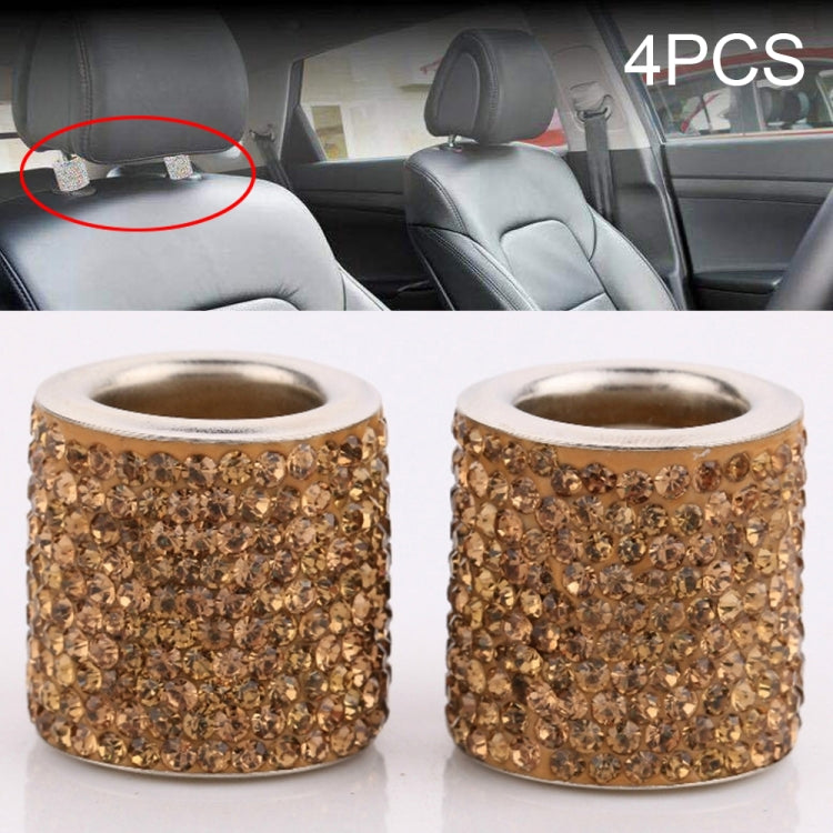 Car crystal headrest pillow ornament, gold rhinestone cylinder sleeves (2)
