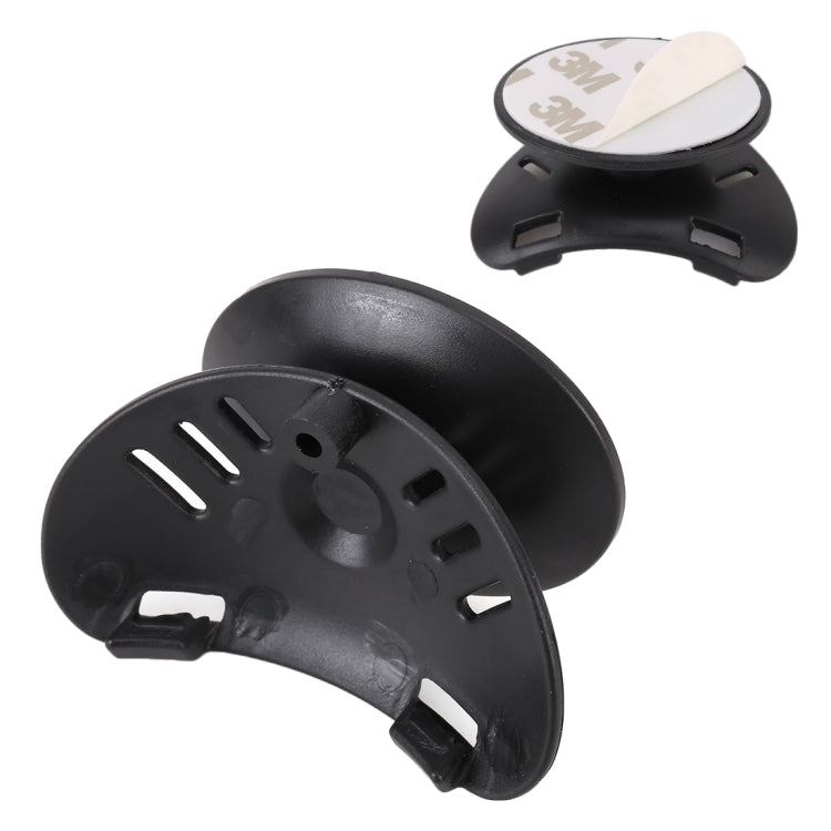 Black clip-style fan holder and base piece with hook design for mounting.