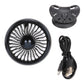 Black portable car cooling fan with base, plus mounting clip and USB power cable.