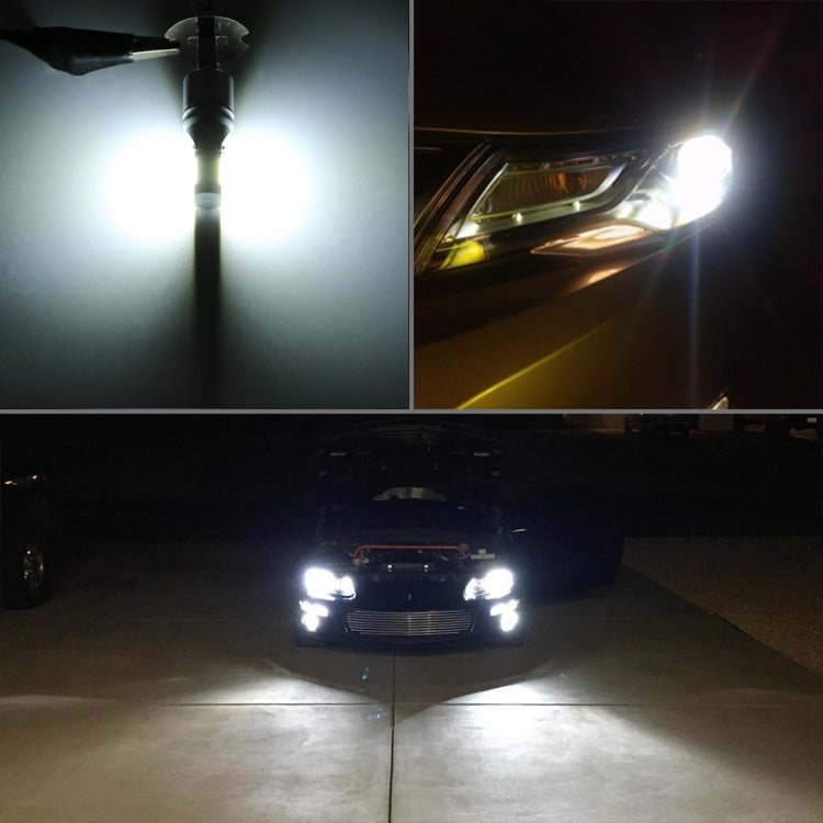 Pair of H1 LED fog lights illuminated with bright white beam output on a car
