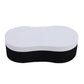Two-tone waxing sponge, white top and black base, rounded curved shape