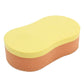 Car wax sponge, curved oval with yellow top and orange foam base