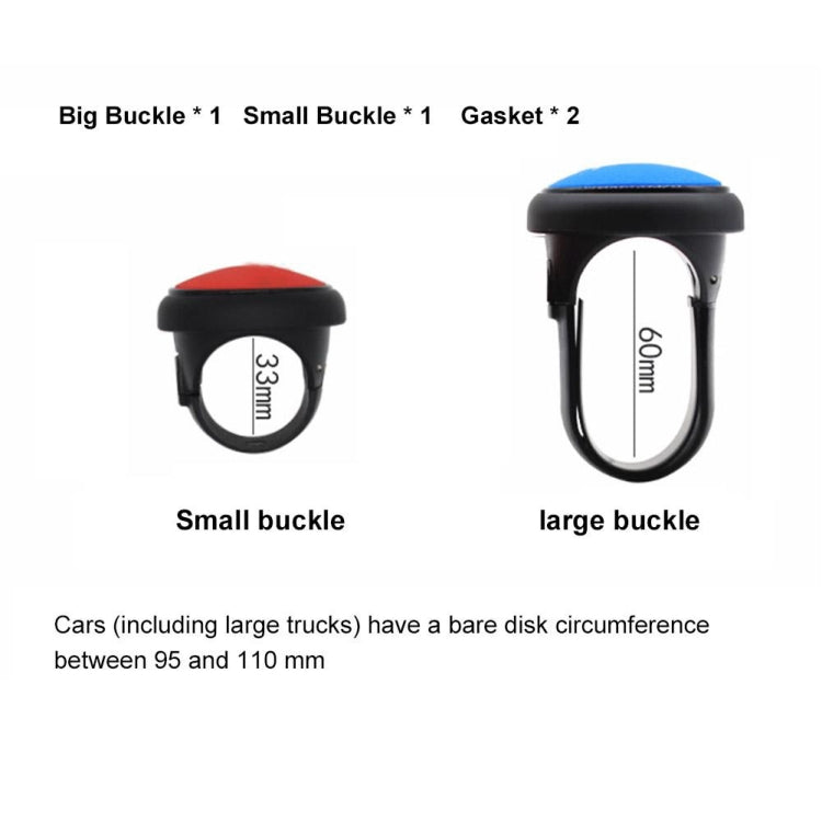 Steering wheel booster ball hardware sizes showing small and large buckle examples