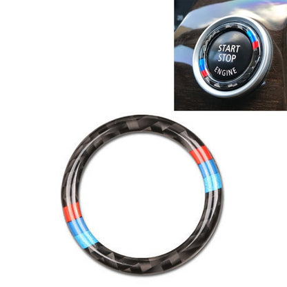 Carbon fiber style start/stop button ring trim with blue and red stripes