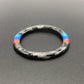 Carbon fiber style start button ring trim with red and blue accent stripes