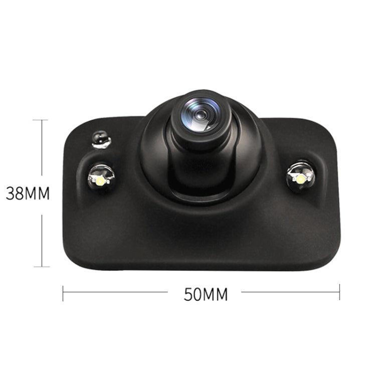 Black rear view camera module with centered lens and two side light indicators
