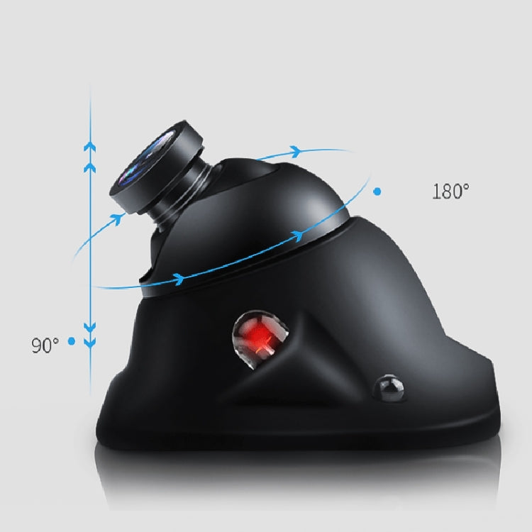 Black car rear camera module with red indicator light and angled lens housing