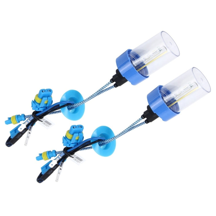 Two HID xenon bulb assemblies with blue bases and braided leads, 880/881 style