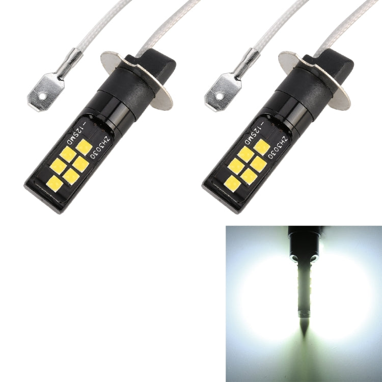 Pair of black H3 LED fog light bulbs with 12 SMD chips and wire leads