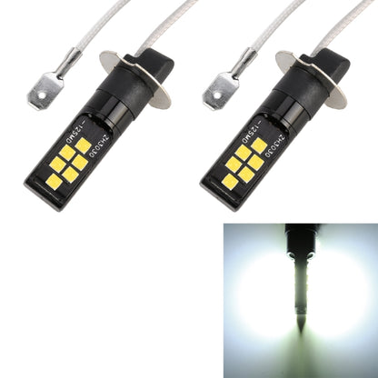 Pair of black H3 LED fog light bulbs with 12 SMD chips and wire leads