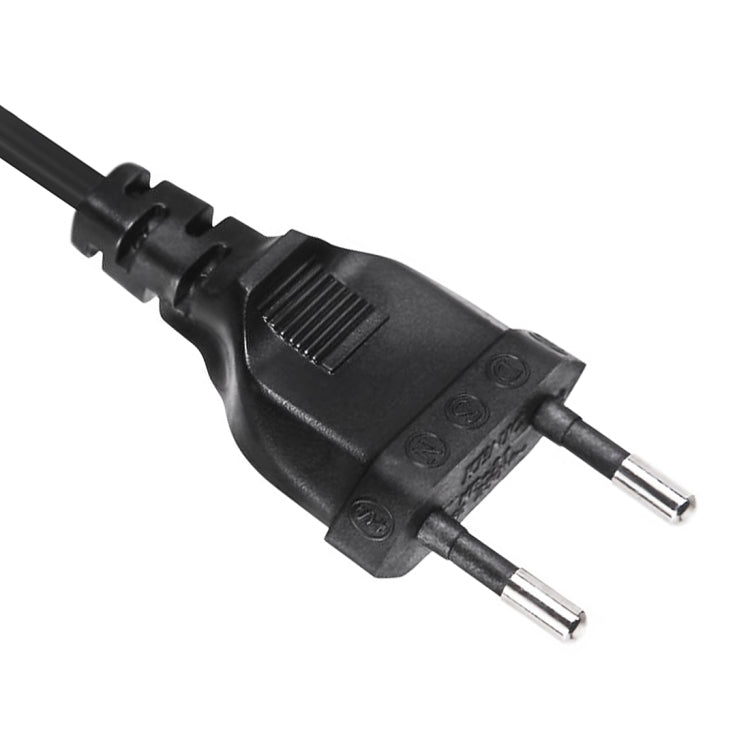 EU two-pin plug on black cable for 12V battery charger with molded connector