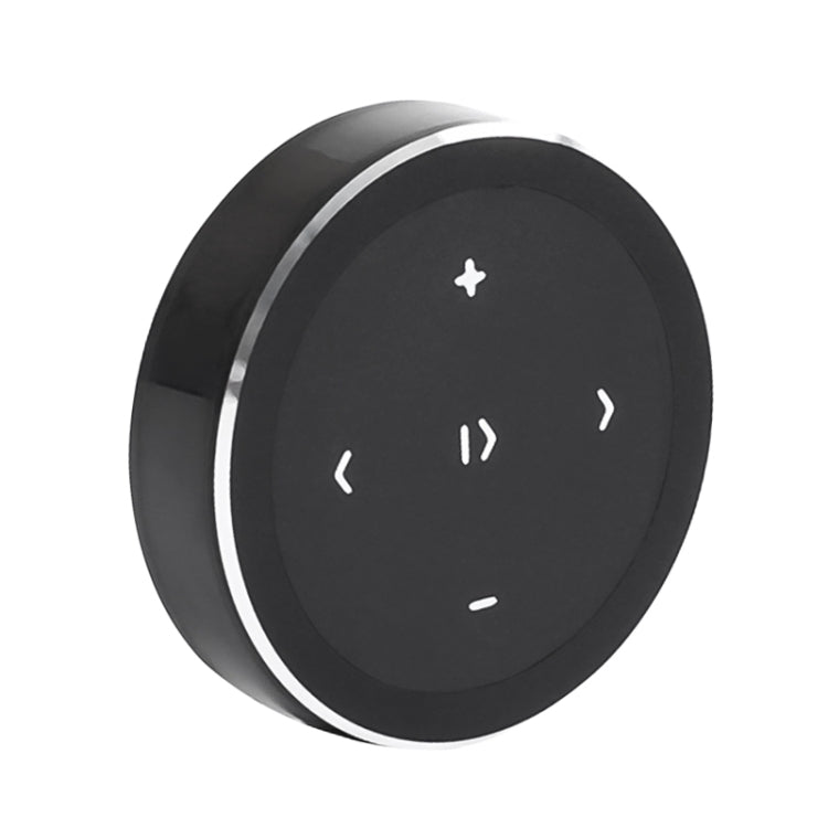 Black circular Bluetooth remote controller with center icon and left/right controls
