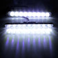Two LED daytime running light bars glowing bright white in dark setting