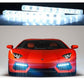 Car front with two LED daytime running light bars emitting bright white light